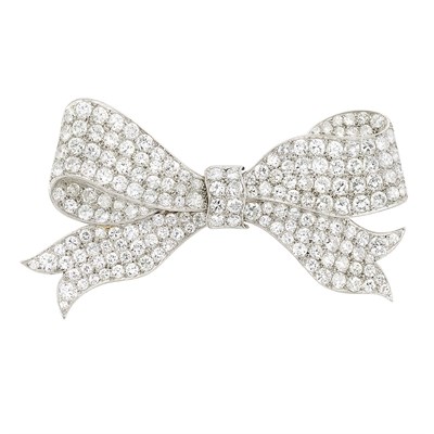 Lot 481 - Platinum and Diamond Bow Brooch, France