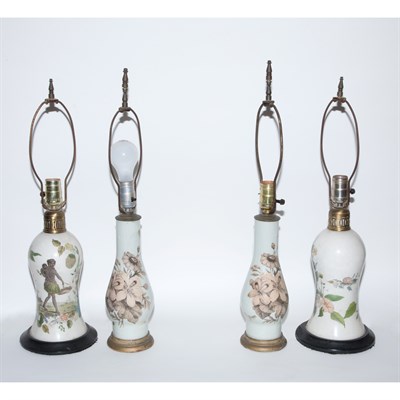 Lot 62 - Two Pairs of Transfer Printed Glass Lamps...