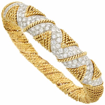 Lot 405 - Two-Color Gold and Diamond Bracelet