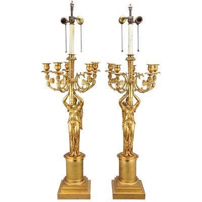 Lot 242 - Pair of Empire Style Gilt-Bronze Figural...