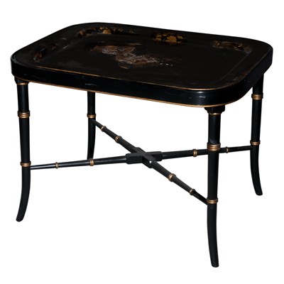 Lot 117 - Victorian Tole Tray on a Later Stand Height...