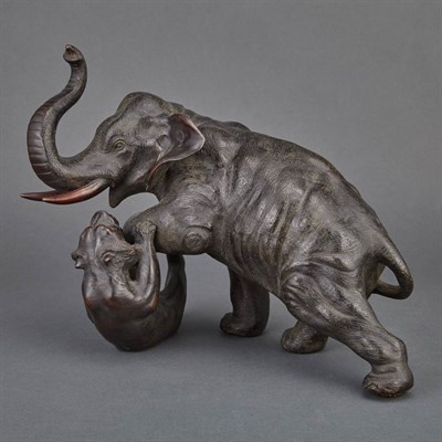 Lot 17 - Japanese Bronze Elephant and Tiger Group 20th...