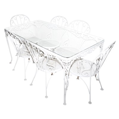 Lot 175 - White Painted Metal Garden Dining Table and...