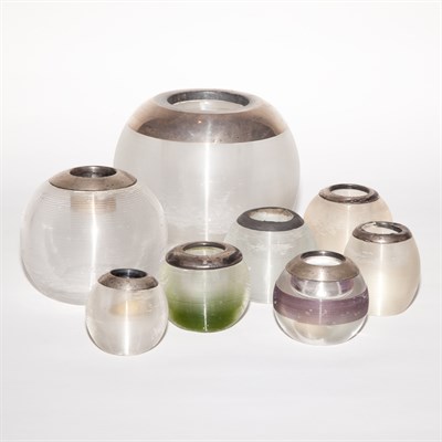 Lot 193 - Group of Eight English Silver Mounted Glass...