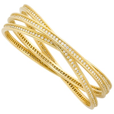 Lot 394 - Gold and Diamond 'Rolling' Bangle Bracelet, Cartier, Paris