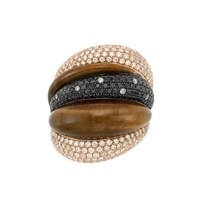Lot 265 - Gold, Tiger's Eye, Diamond and Black Diamond Bombé Ring