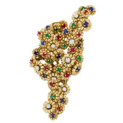 Lot 298 - Gold, Diamond and Gem-Set Clip-Brooch, France