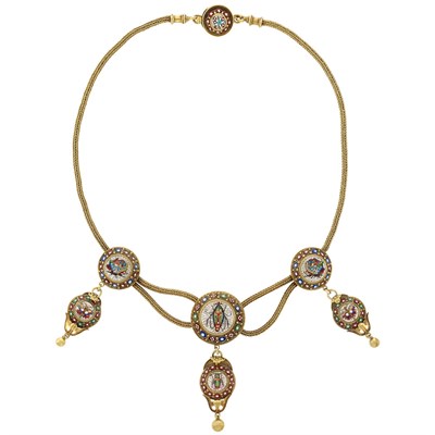 Lot 51 - Antique Gold and Micromosaic Swag Necklace