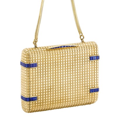 Lot 290 - Gold and Sapphire Case with Gold Snake Link Carrying Chain
