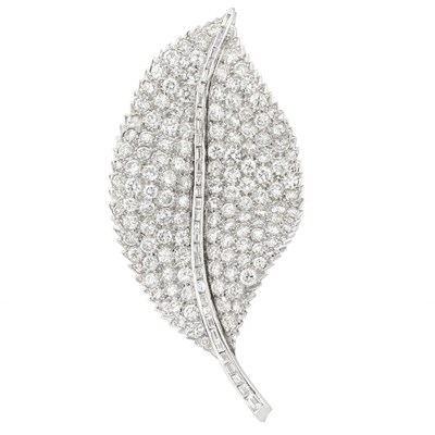 Lot 311 - Platinum and Diamond Leaf Brooch