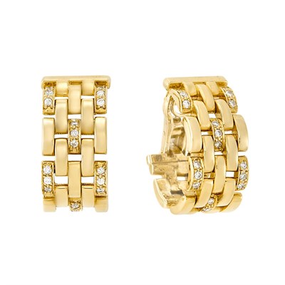 Lot 408 - Pair of Gold and Diamond 'Panther' Hoop Earrings, Cartier