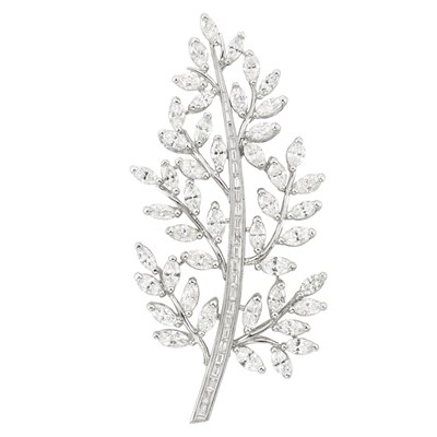 Lot 375 - Platinum and Diamond Leaf Brooch
