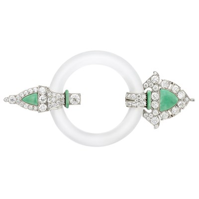 Lot 119 - Platinum, Rock Crystal, Enamel and Diamond Circle Brooch