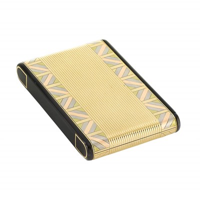 Lot 85 - Art Deco Two-Color Gold, Platinum and Black Enamel Compact, Cartier, Paris