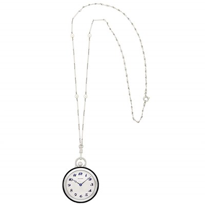 Lot 101 - Art Deco Platinum, Diamond and Enamel Open Face Dress Watch, Van Cleef & Arpels, Vacheron & Constantin, Verger Freres