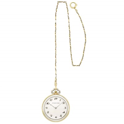 Lot 102 - Art Deco Two-Color Gold Open Face Dress Watch and Fob Chain, Van Cleef & Arpels, Vacheron & Constantin, Verger Freres