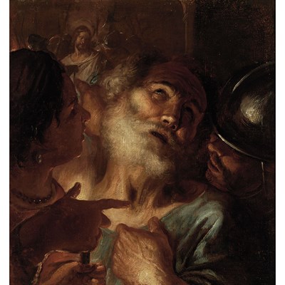 Lot 23 - Circle of Caravaggio The Denial of Peter Oil...