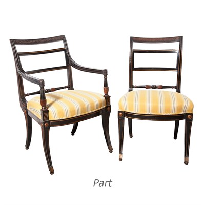 Lot 232 - Set of Eight Black Painted Regency Style...