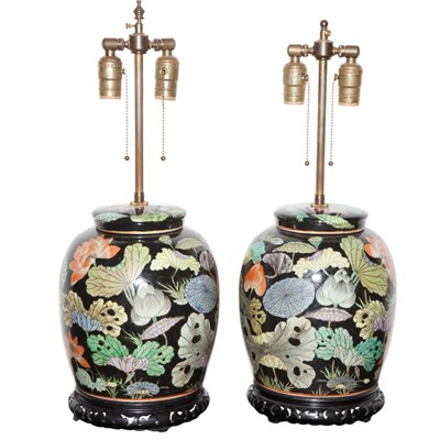 Lot 233 - Pair of Chinese Famille Noire Style Porcelain...
