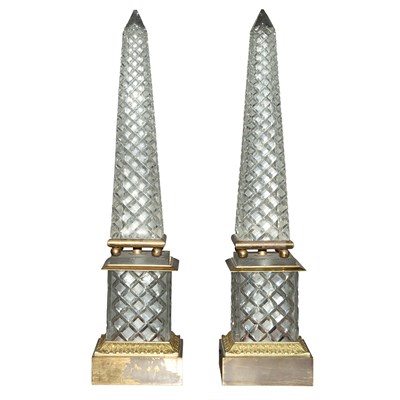 Lot 274 - Pair of Gilt-Metal Mounted Cut Glass Obelisks...