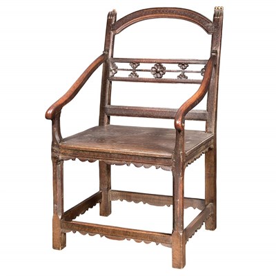 Lot 177 - Renaissance Style Oak Armchair Partially...