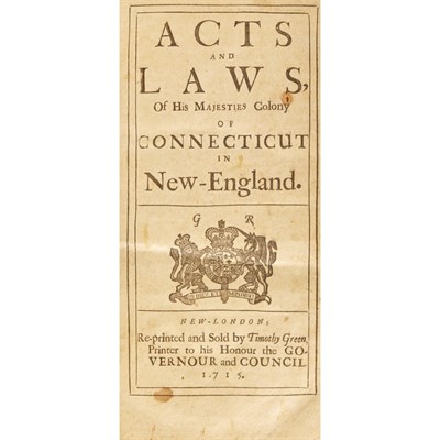 Lot 4 - [CONNECTICUT - COLONIAL] Acts and Laws of His...