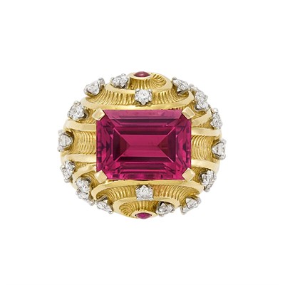 Lot 3329 - Gold, Rubellite and Diamond Ring