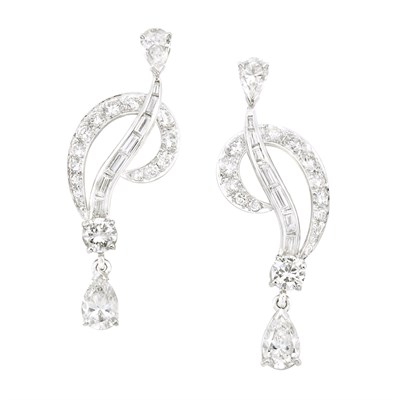 Lot 3261 - Pair of Platinum and Diamond Pendant-Earclips