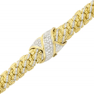 Lot 399 - Gold, Platinum and Diamond Bracelet-Watch