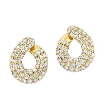 Lot 333 - Pair of Gold and Diamond Hoop Earclips