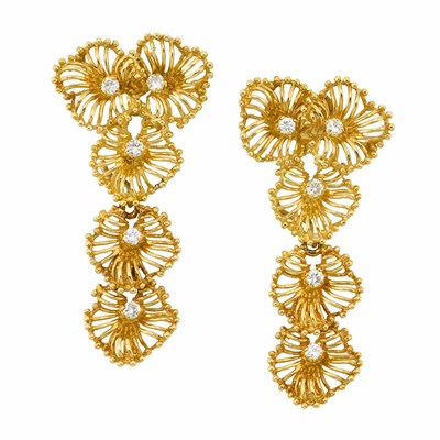 Lot 3022 - Pair of Gold and Diamond Pendant-Earclips