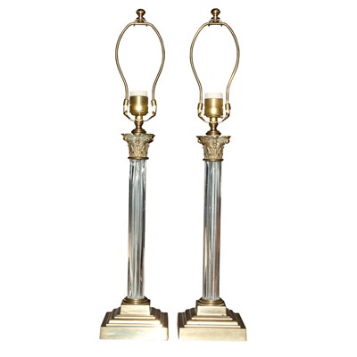Lot 282 - Pair of Neoclassical Style Brass and Glass...