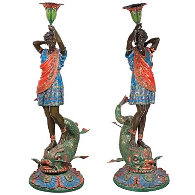 Lot 431 - Pair of Venetian Style Polychrome Decorated...