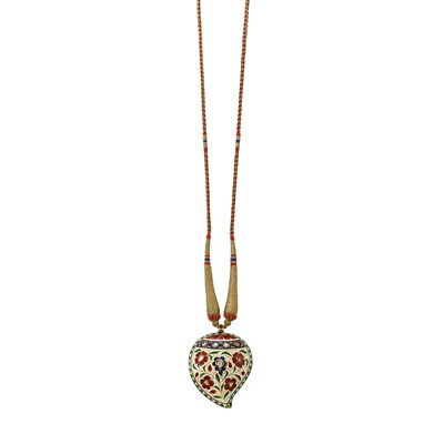 Lot 30 - Indian Gold, Enamel, Foil-Backed Diamond and Jaipur Enamel Pendant with Cord