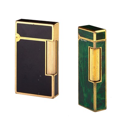 Lot 222 - Metal and Green Lacquer Lighter, Dunhill, and Metal and Black Enamel Lighter, St. Dupont, Paris
