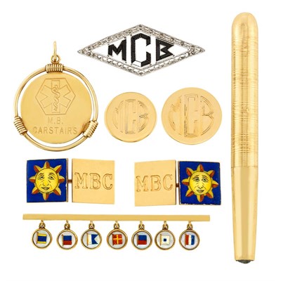 Lot 236 - Group of Gold, Platinum, Metal, Black Onyx, Enamel and Reverse Crystal Intaglio Jewelry and Items