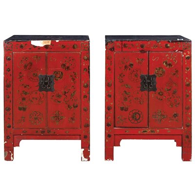 Lot 195 - Pair of Chinese Red and Black Lacquered...
