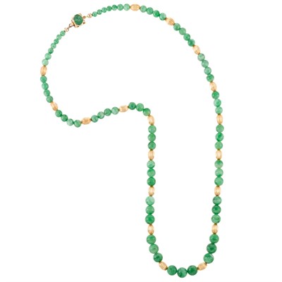 Lot 3315 - Gold and Jade Bead Necklace