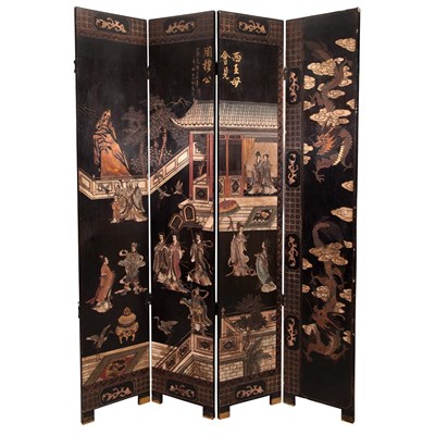 Lot 168 - Chinese Black Lacquered Eight-Panel Screen One...