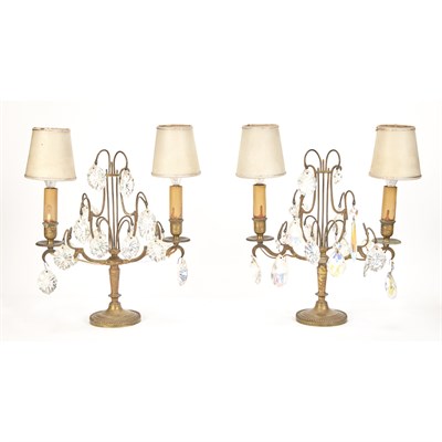 Lot 108 - Pair of French Style Brass and Glass Two-Light...