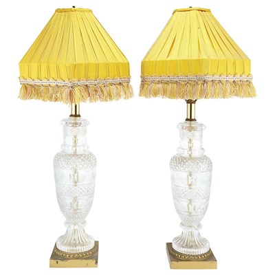 Lot 117 - Pair of Neoclassical Style Molded Glass Lamps...