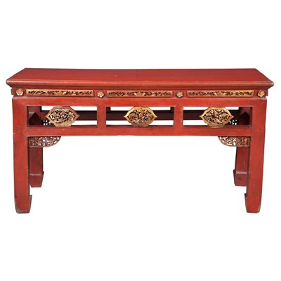 Lot 163 - Pair of Chinese Red Lacquer and Parcel Gilt...