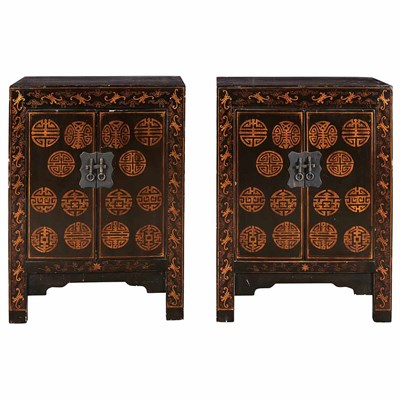 Lot 170 - Pair of Chinese Black Lacquered Side Cabinets...