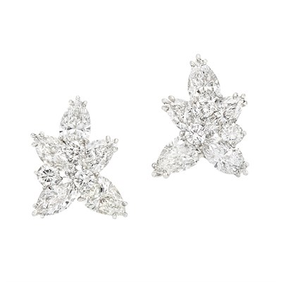 Lot 3436 - Pair of Platinum and Diamond Earclips