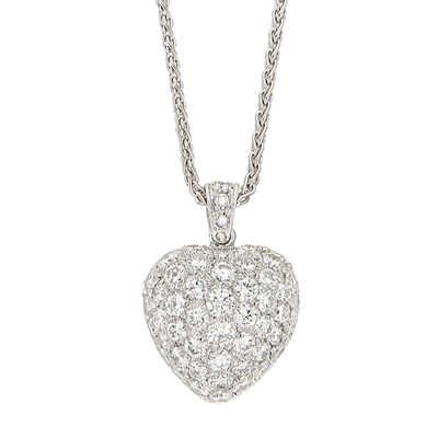 Lot 3083 - Platinum and Diamond Heart Pendant with White Gold Chain Necklace