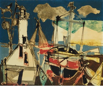 Lot 53 - Claude Venard French, 1913-1999 Harbor Signed...