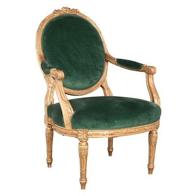 Lot 675 - Louis XVI Style Giltwood Fauteuil The oval...