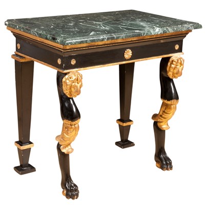 Lot 424 - Empire Style Marble Top Gilt and Black Painted...