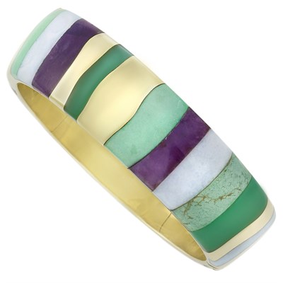 Lot 173 - Gold and Inlaid Hardstone Bangle Bracelet, Tiffany & Co.