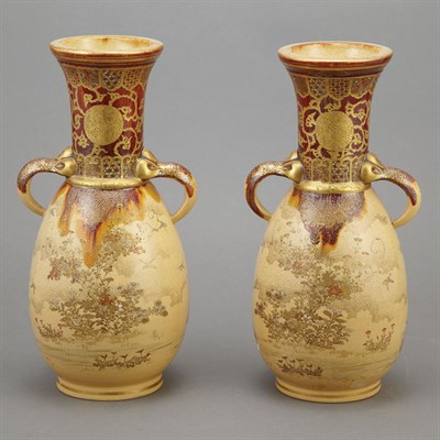Lot 337 - Pair of Japanese Satsuma Vases Height 11 1/2...